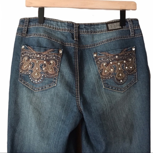 EARL JEANS Bootcut Bling Embroidered Pockets Mid Rise Stretch Denim Western 8 - Picture 5 of 12